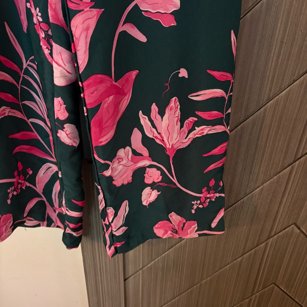 Anthropologie Tropical Floral Breezy Print Wide Leg Pants Green Pink Size 2 - Picture 9 of 13